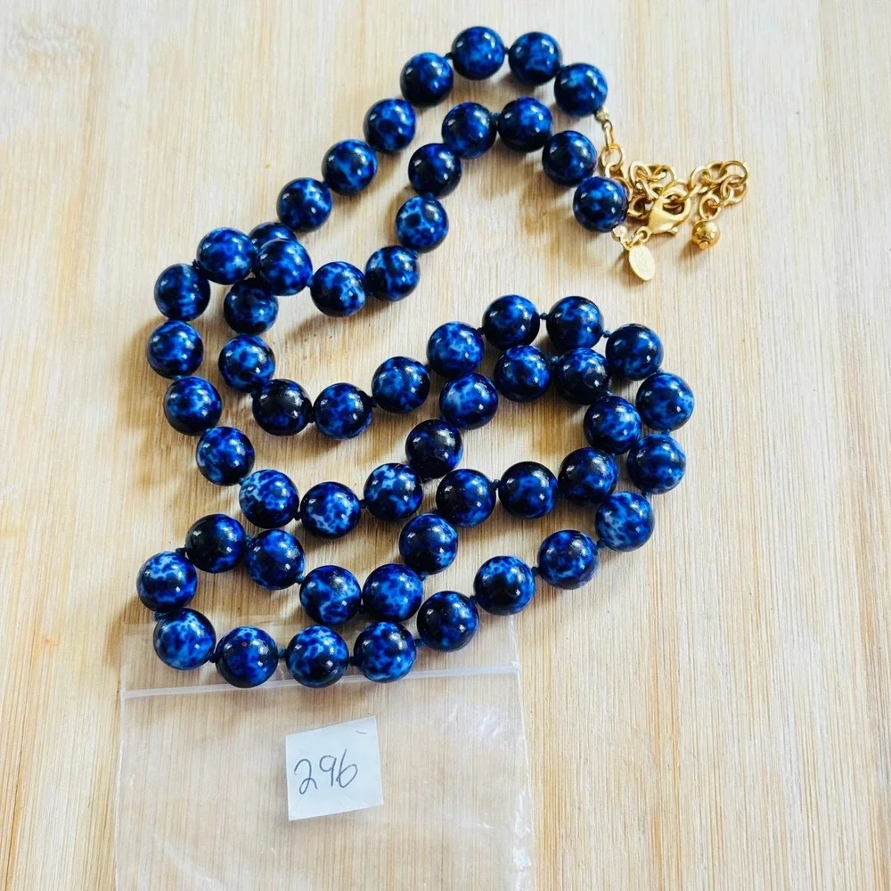 VTG‎ Joan Rivers Classic Blue Glass Beaded Elegant Necklace Gold Plated Signed